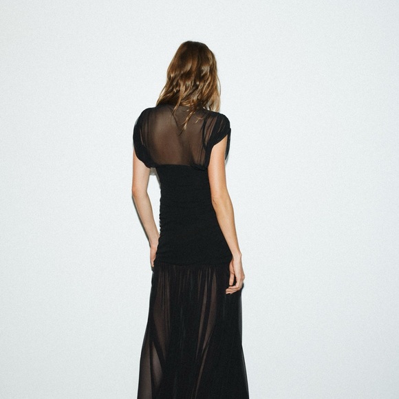 ZARA COMBINED DRAPED MIDI DRESS - Black Woman’s Size medium - Picture 15 of 15